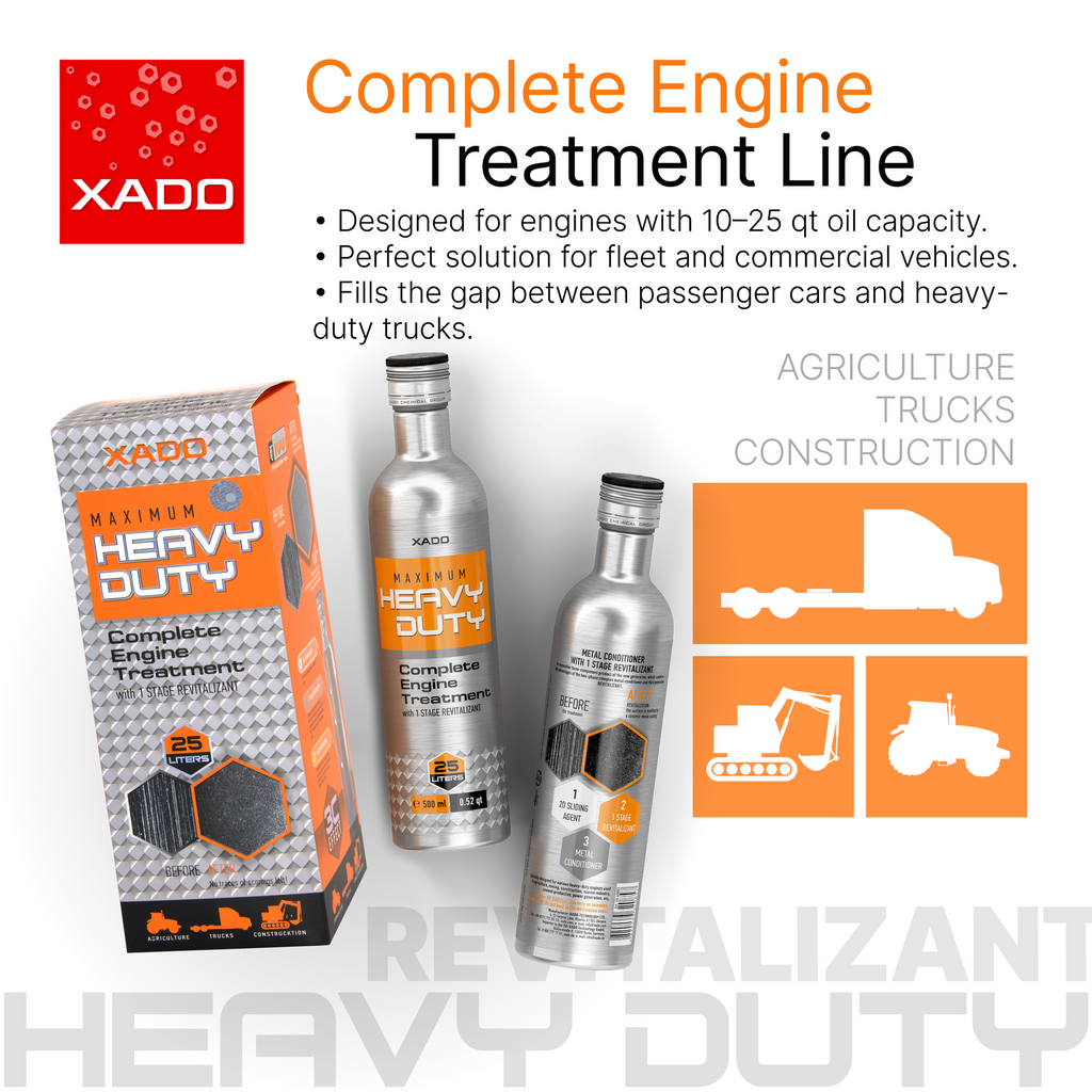 XADO 1 Stage Maximum Heavy Duty – Metal Conditioner for Medium to Heavy-Duty Engines | 10-25 Qt.